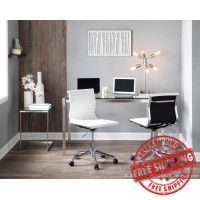 Lumisource OC-MSTR W Master Contemporary Armless Adjustable Task Chair in White Faux Leather 
